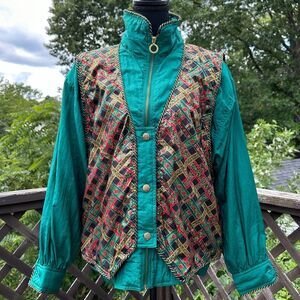 Vtg 90s Windbreaker Womens Large Teal Lavon Petite Jacket Retro Festival Hip Hop